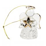 A charming glass angel decoration with a gold star and ribbon to hang.