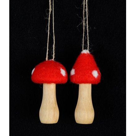 Hanging Toadstool Ornaments, 2 Assorted
