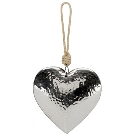 Hammered Silver Heart Hanger, 11cm