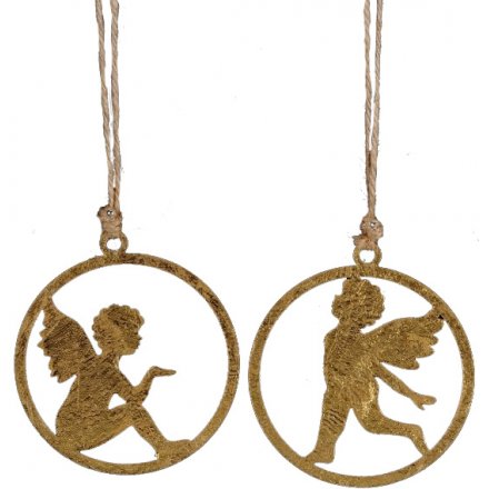 Antique Gold Cherubs Metal Hanging Dec, 2a 8cm