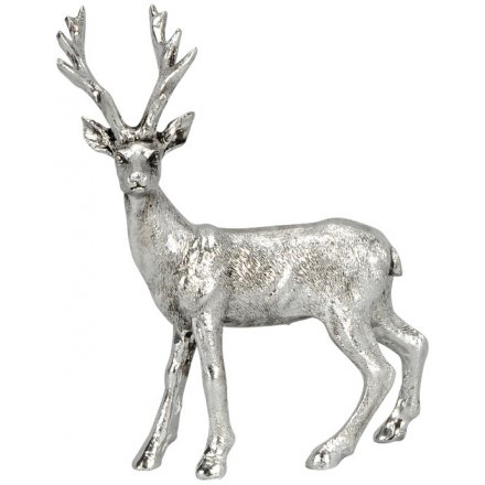 Silver Stag Ornament, 15cm
