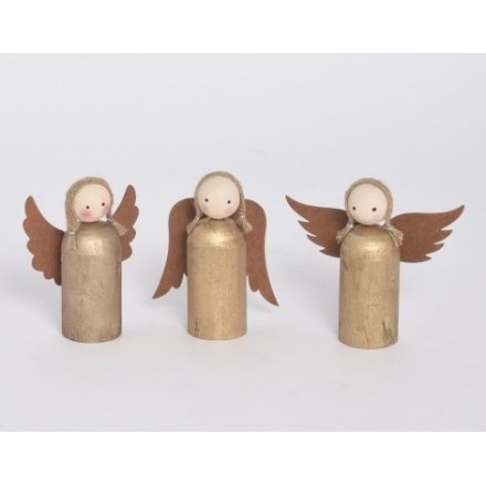 11cm Gold Angel Wooden Ornaments, 3a