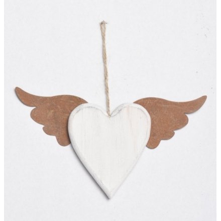 Heart Hanger W/Angel Wings, 20cm