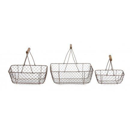 Set of 3 Rustic Wire Baskets