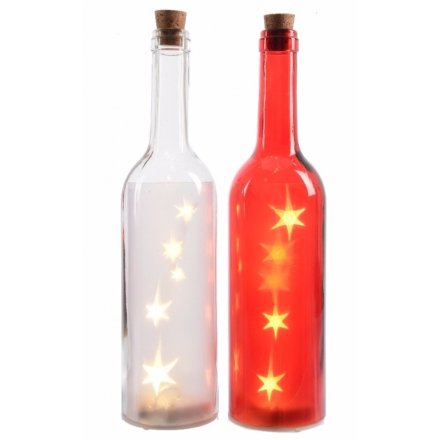 Red/White LED Glass Bottles, 2 Assorted