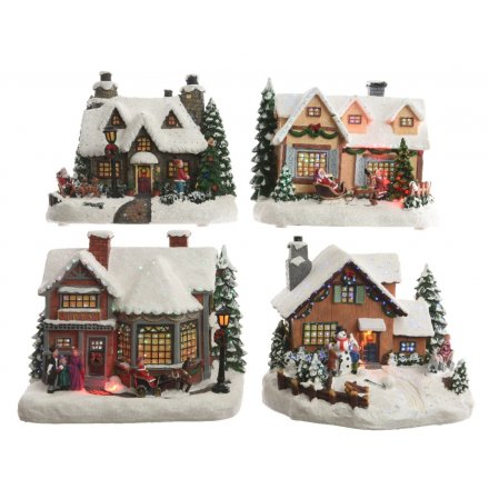 Large Resin LED Houses, 4 Assorted