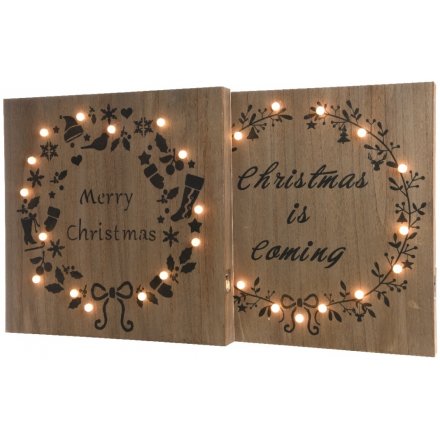 Christmas Wooden Plaques Light Up 40cm