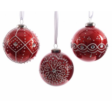 Glass Bauble With Diamond Design 