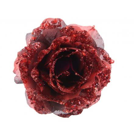 Glittered Red Rose Clip