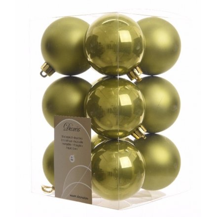 Pack of 12 Green Luxe Baubles 6cm
