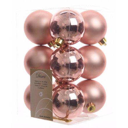 Pack of 12 Matte and Shine Baubles - Crepe Pink