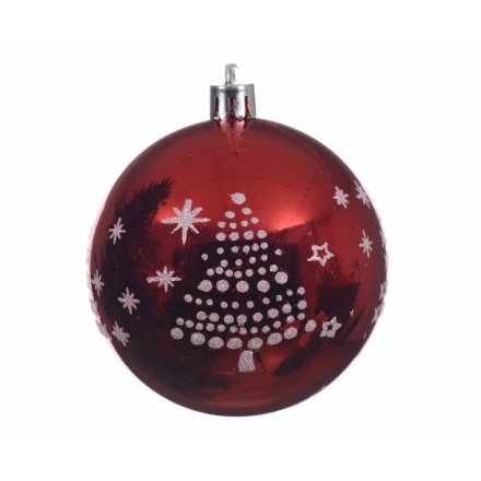 Shatterproof Red Bauble With Tree Design 