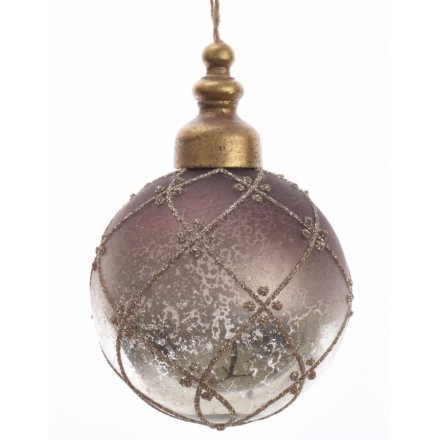Brown / Gold Antique Glass Glitter Bauble Pack of 2