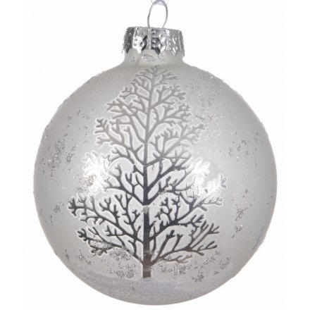 Pack of 3 Silver / White Bauble With Tree Design
