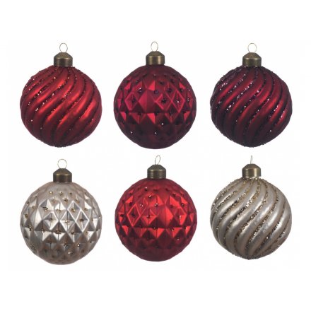 Oxblood & Pearl Glittery Baubles Mix 8cm