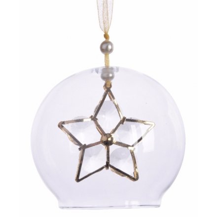 Box of 2 Clear Glass Bauble With Star