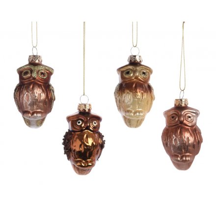 Gold / Copper Owl Hanging Decoration, 4 Assorted