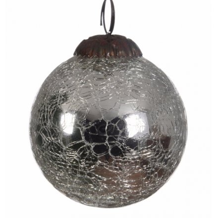 Silver Crackled Glass Bauble
