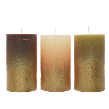 Small Metallic Wax Pillar Candle, 3 Assorted
