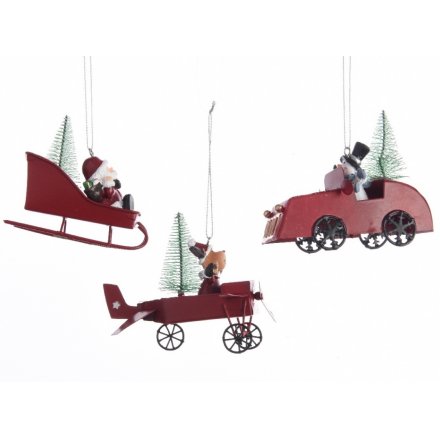 Festive Vehicle Hanging Decorations, 3 Assorted.