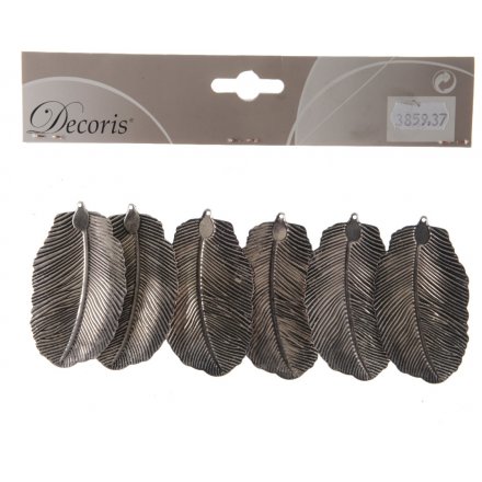 Silver Iron Hanging Feathers, Pack of 6