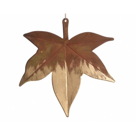 Gold Iron Leaf Hanging Dec 13cm