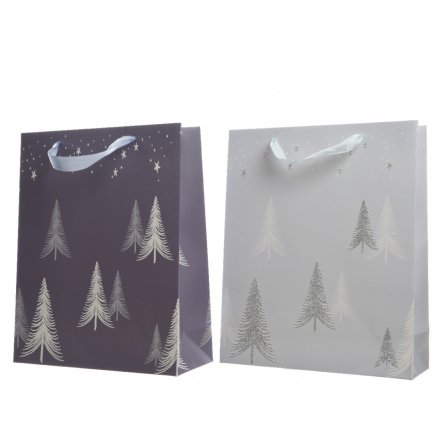 Large Silver / Purple Gift Bags, 2 Assorted