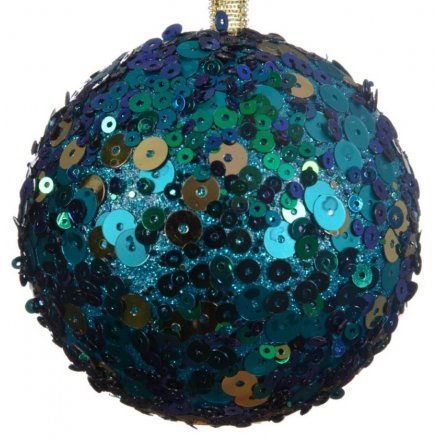 Peacock Sequin Bauble 8cm