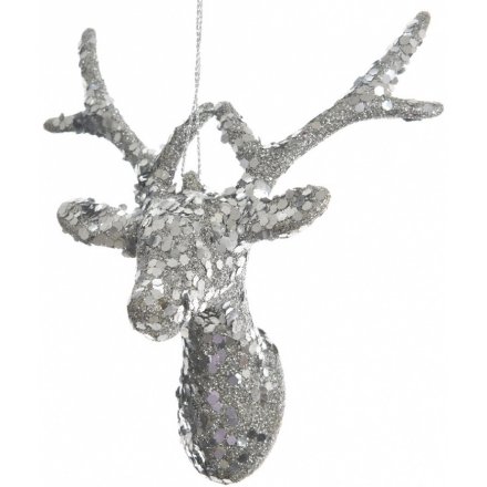 Glitter Reindeer Hanger Silver 13cm