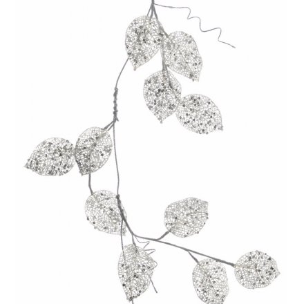 Silver Leaf Glitter Garland 100cm