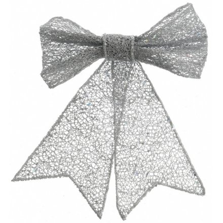 Silver Glitter Large Bow 24cm