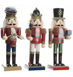 A mix of 3 charming nutcracker ornaments painted in traditional colours.