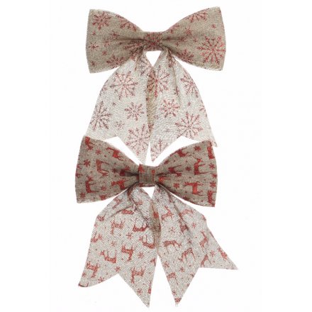 Christmas Bow With Wire, 2 Assorted