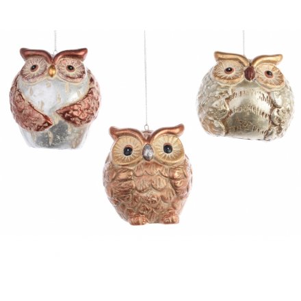 Metallic Owl Hangers, 3 Assorted