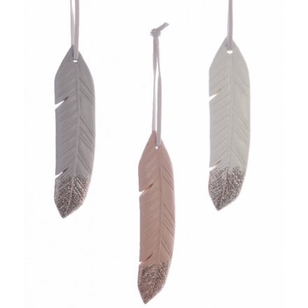 Glitter Feather Hanging Decorations, 3 Assorted