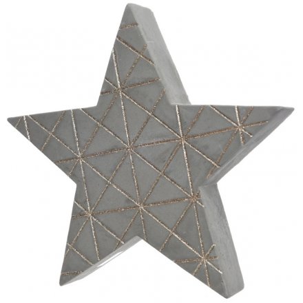 Concrete Geometric Glitter Star, 21cm
