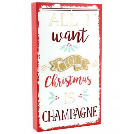Wooden Christmas Champagne 3D Sign 30cm