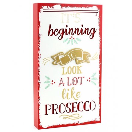 Wooden Christmas Prosecco 3D Sign 31cm