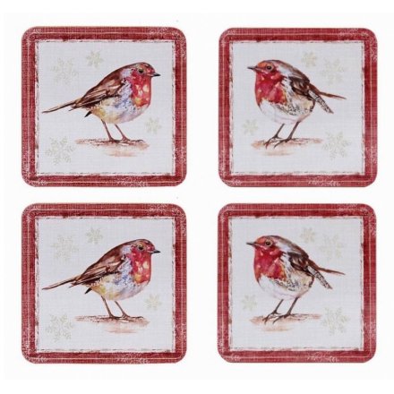 Winter Robin Coasters Set Of 4 Gift Boxed