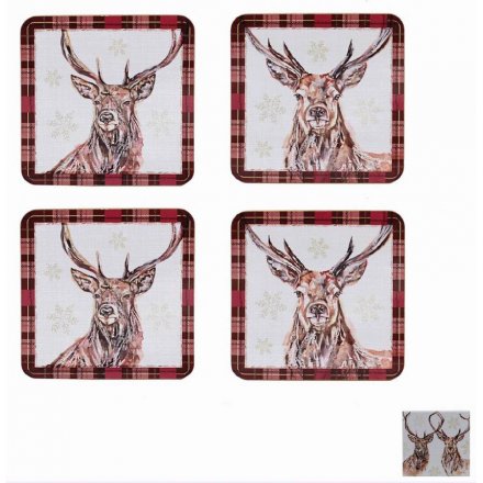 Winter Stag Coasters, Set Of 4