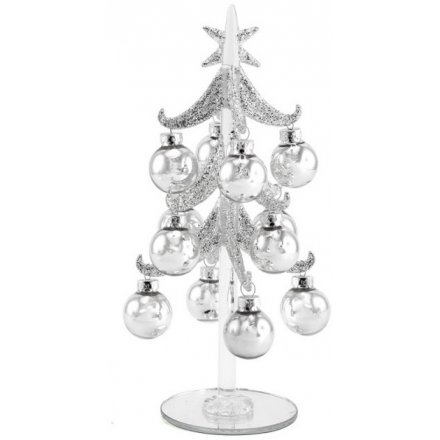 Glass Glittered Bauble Tree Ornament 