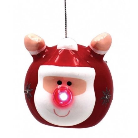 A fun and fabulous flying Santa bauble with a flashing LED nose. A must have this season.