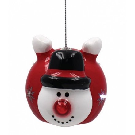 A fun and fabulous flying Snowman bauble with a flashing LED nose. A must have this season.