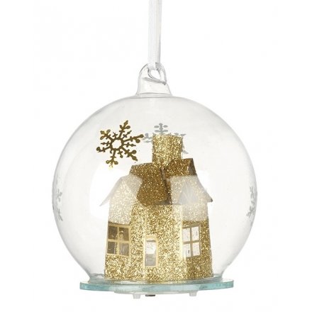 Glass Bauble With Gold House 