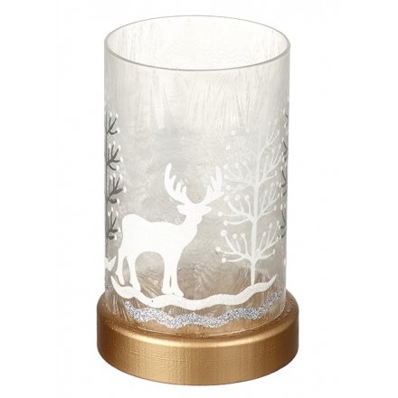 Light up glass decoration with festive and deer illustration