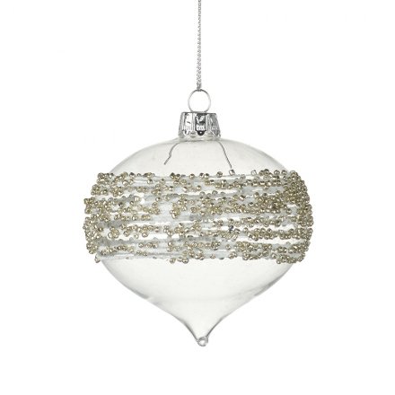 Clear & Beaded Glass Droplet Bauble