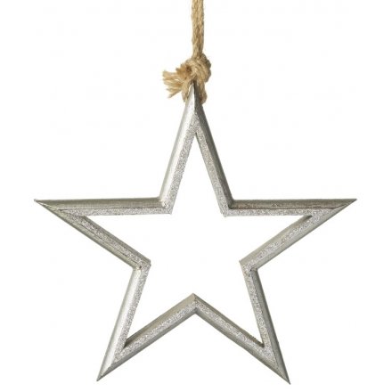 Silver Star On Rope Hanging Decoration
