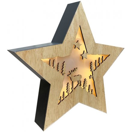 A stunning 3D star decoration with a woodland scene and star shaped LED lights.