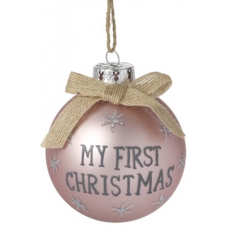 Pink First Christmas Bauble 
