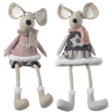 Two Assorted Fabric Sitting Mice, 30cm